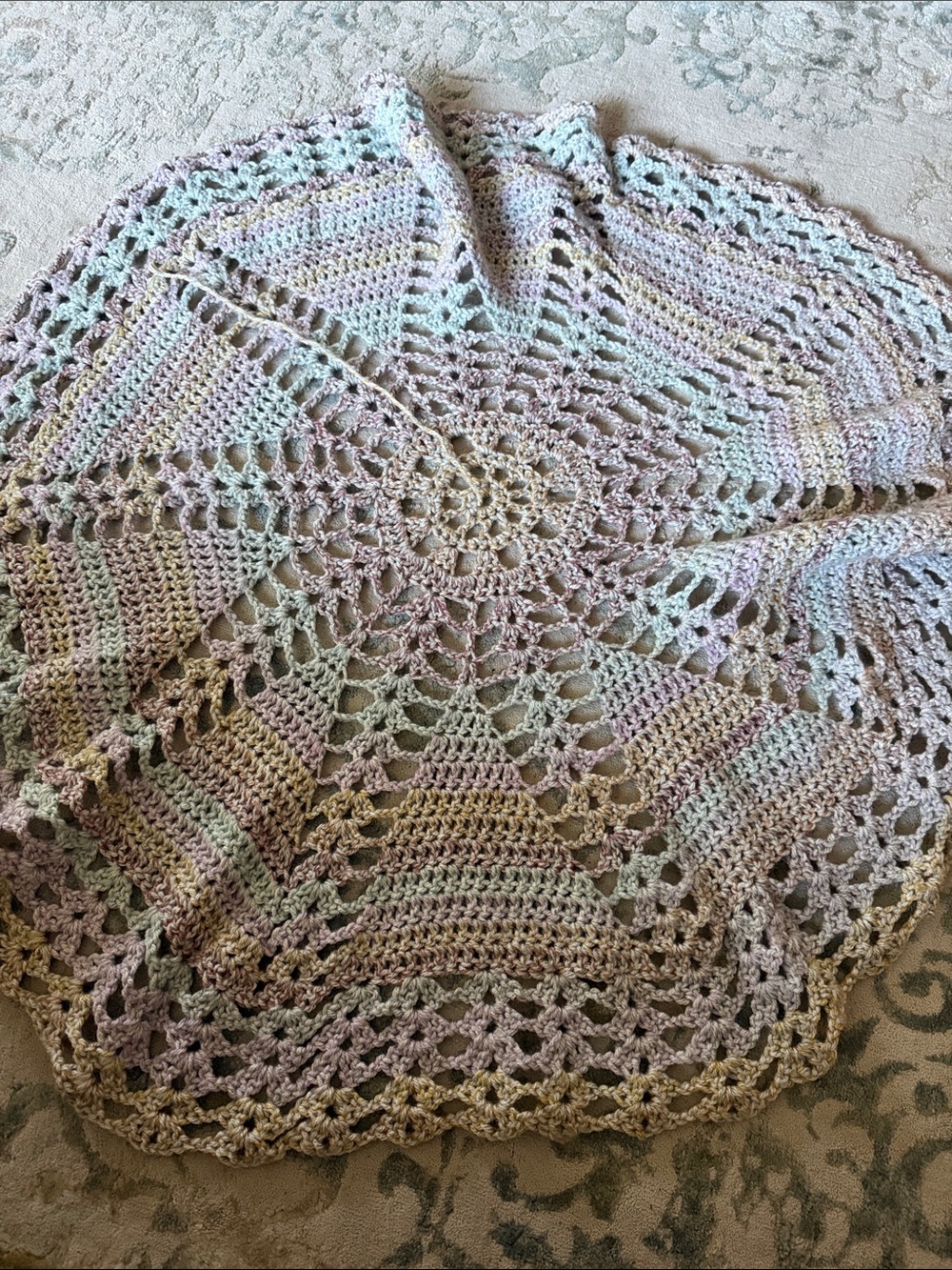 Pastel Multicolor Crochet Round Throw - Soft Pastel Accent